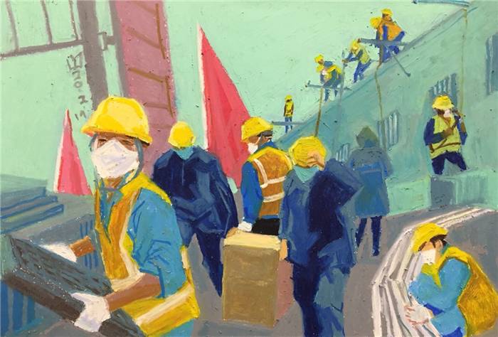 （禹文俊，顺德区实验中学教师，油画棒创作，第一幅《旗与医》，第二幅《众志成城》，抗击新冠，最需要的两股力量，旗帜的领导，医者的仁心，中国一定会胜利 (2).jpg